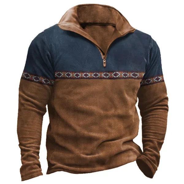 Men's Aztec Colorblock Quarter Zip Sweatshirt 