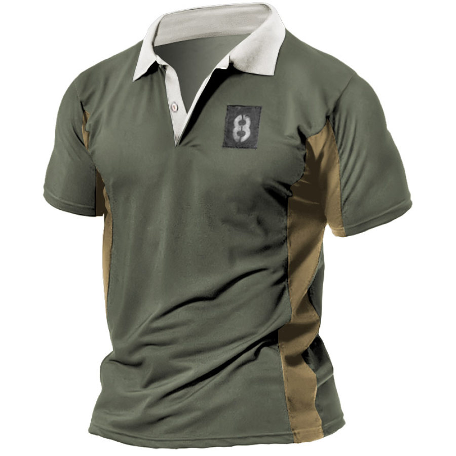 

Men's Vintage Tactical Colorblock Print Polo Short Sleeve T-Shirt