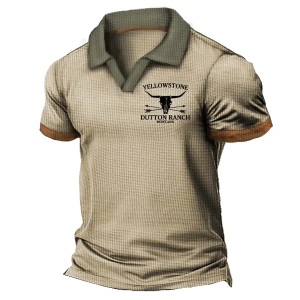 Men's Vintage Waffle Yellowstone Colorblock Polo Short Sleeve T-Shirt Only $26.89 - Wayrates.com 