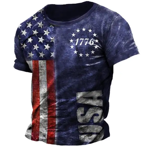 Men's Vintage 1776 American Flag Print T-Shirt Only AED72.89 - Wayrates.com 