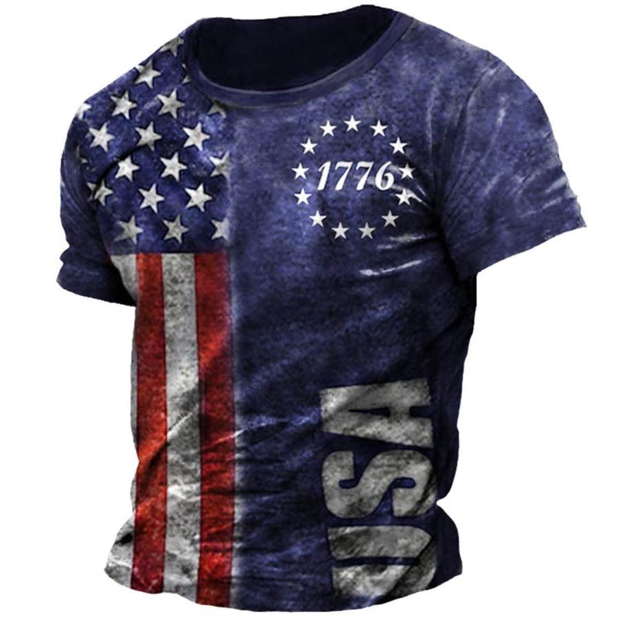 

Men's Vintage 1776 American Flag Print T-Shirt