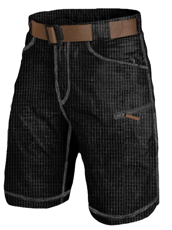 Men's Outdoor Multi Pocket Waffle Knit Tactical Casual Cargo Shorts - Menwyx.com 