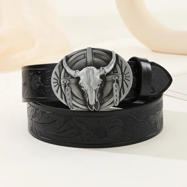 Men's Western Silver Bullhead Belt - Elementnice.com 