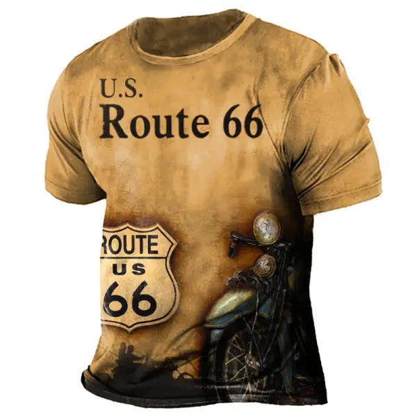 Men's Vintage Route 66 Motorcycle Print Short Sleeve T-Shirt Only $21.89 - Wayrates.com 