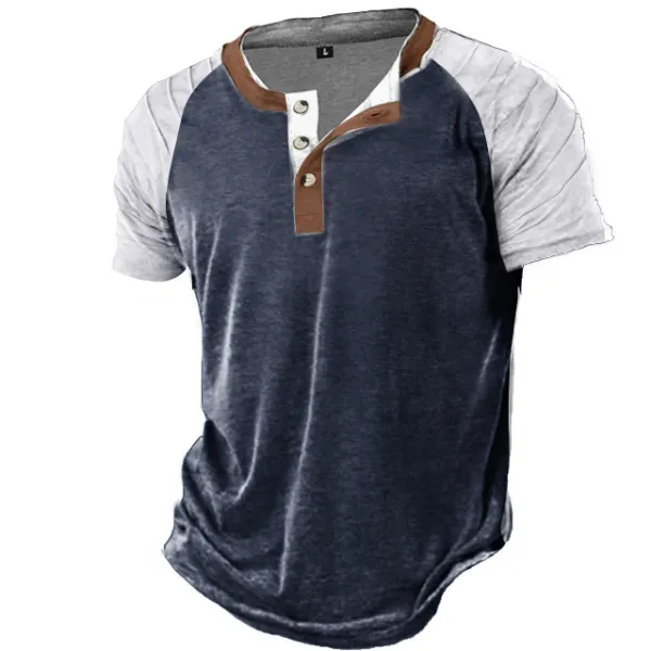 Men's Outdoor Pleated Raglan Sleeves Henley Stand Collar T-Shirt Only $16.89 - Wayrates.com 