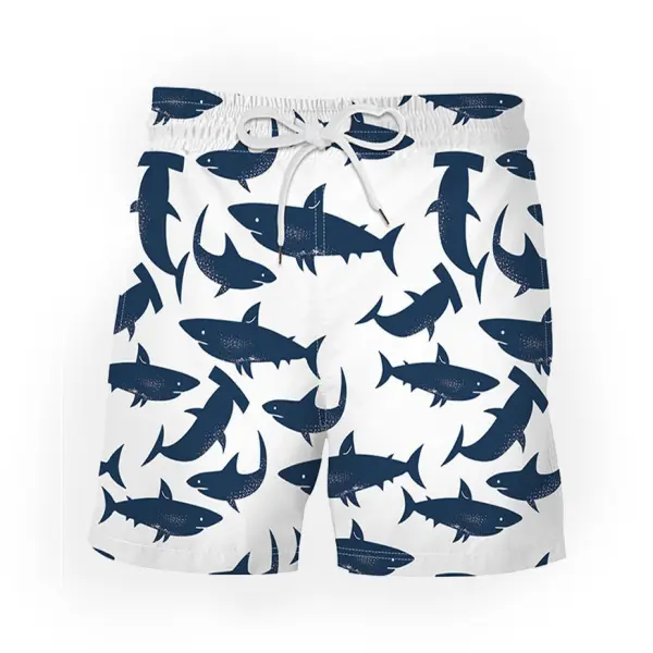 Men's Hawaiian Shark Print Drawstring Shorts - Kalesafe.com 