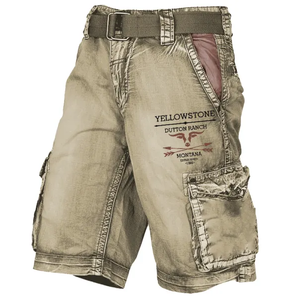 Men's Vintage West Yellowstone Distressed Utility Cargo Shorts - Elementnice.com 