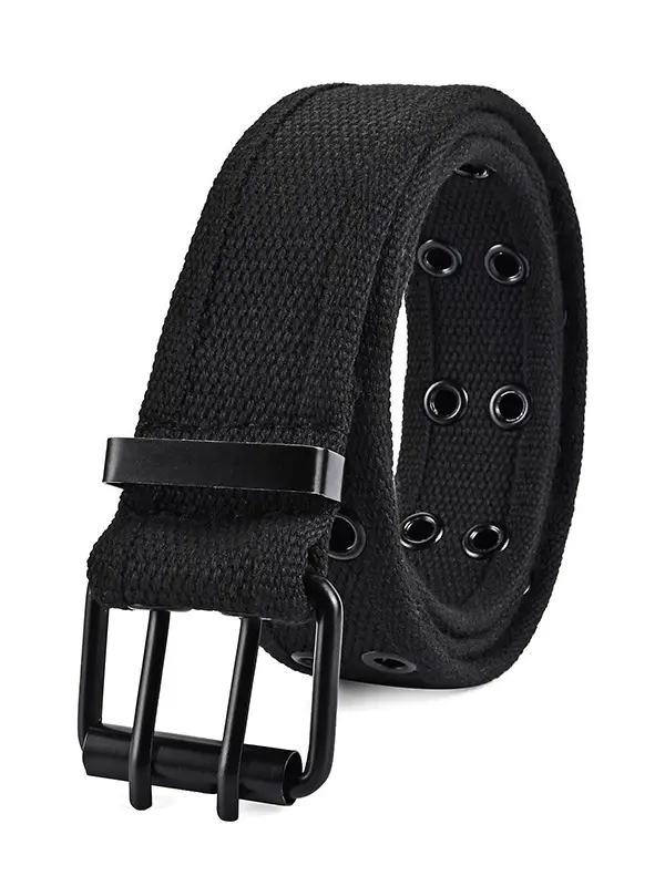 Men's Canvas Versatile Double Pin Buckle Belt Slim Fit Simple Outdoor Tactical Belt - Pragmaace.com 