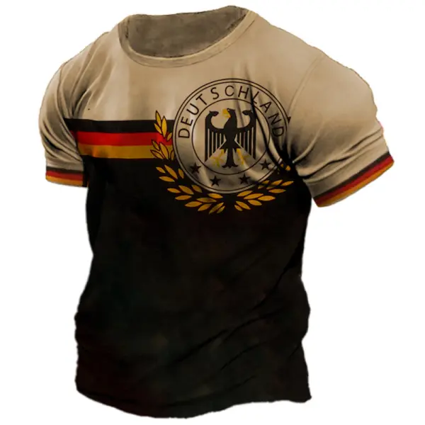 Men's Vintage German Eagle Print Short Sleeve T-Shirt - Elementnice.com 