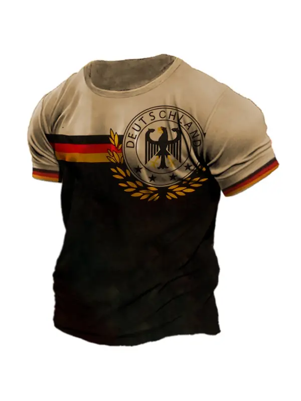 Men's Vintage German Eagle Print Short Sleeve T-Shirt - Timetomy.com 