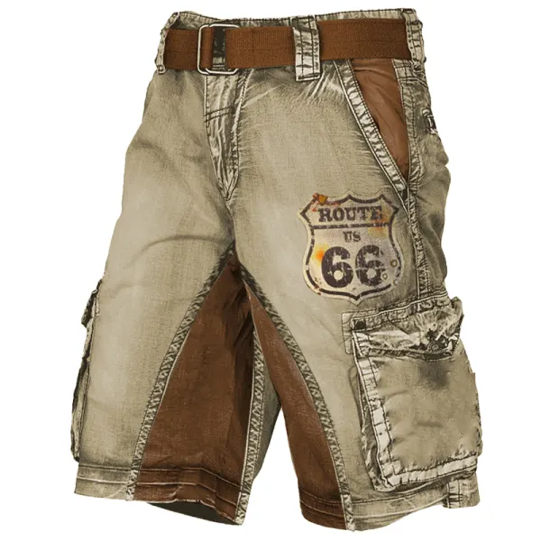 Men's Retro Route 66 Stressed Print Tactical Shorts - Trisunshine.com 