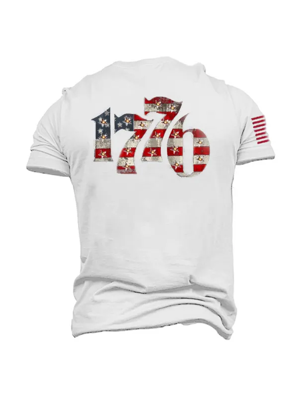 T-shirt En Coton Pour Homme Avec Drapeau Américain Vintage 1776 - Godeskplus.com 