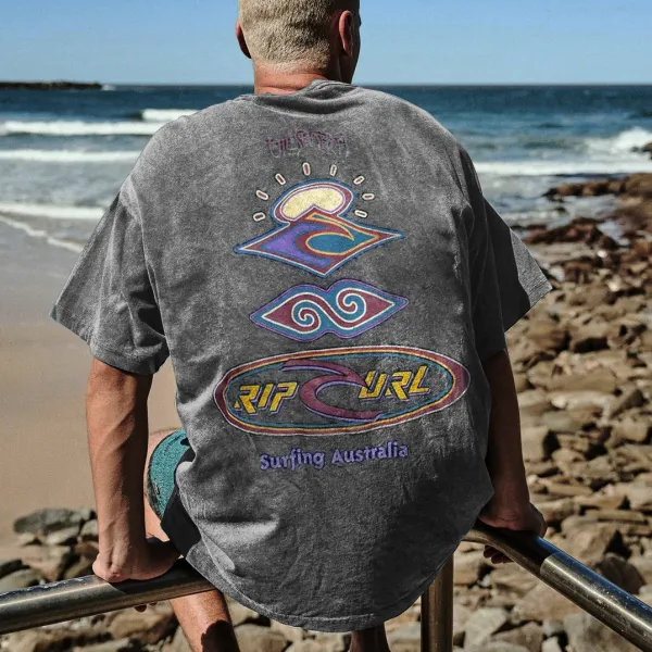 Oversized Retro Casual Print Surf T-Shirt - Albionstyle.com 