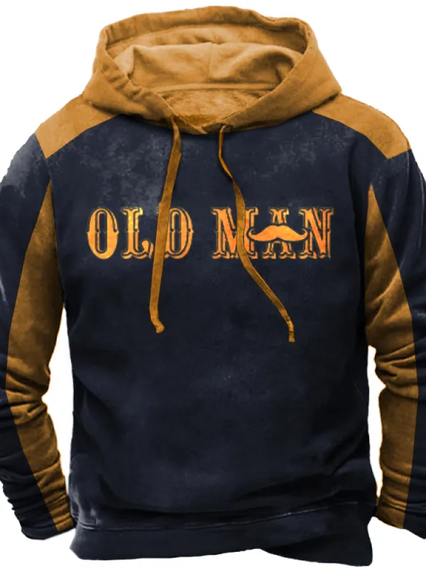 Old Man Men's Retro Colorblock Casual Hooded Sweatshirt - Simplyion.com 