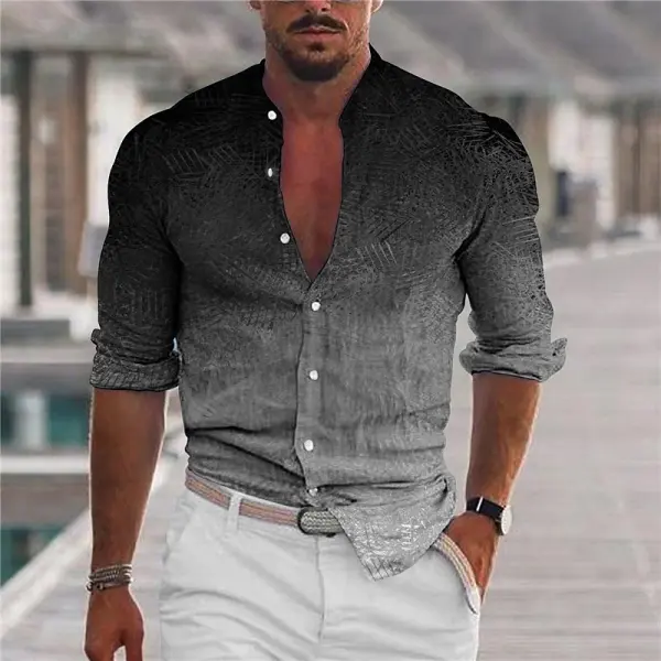 Men's Shirt Gray 3D Print Outdoor Street Long Sleeve Button-Down Print Casual Breathable - Elementnice.com 
