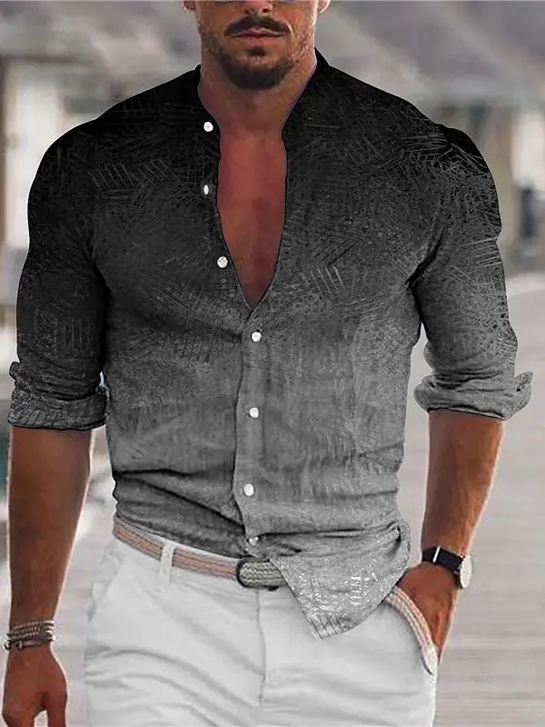 Men's Shirt Gray 3D Print Outdoor Street Long Sleeve Button-Down Print Casual Breathable - Wantbright.com 