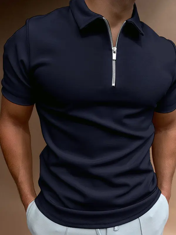 Men's Shirt Casual Polo Golf Quarter Zip Short Sleeve Plain Classic Summer Regular Fit Black White Zip Polo - Menwyx.com 