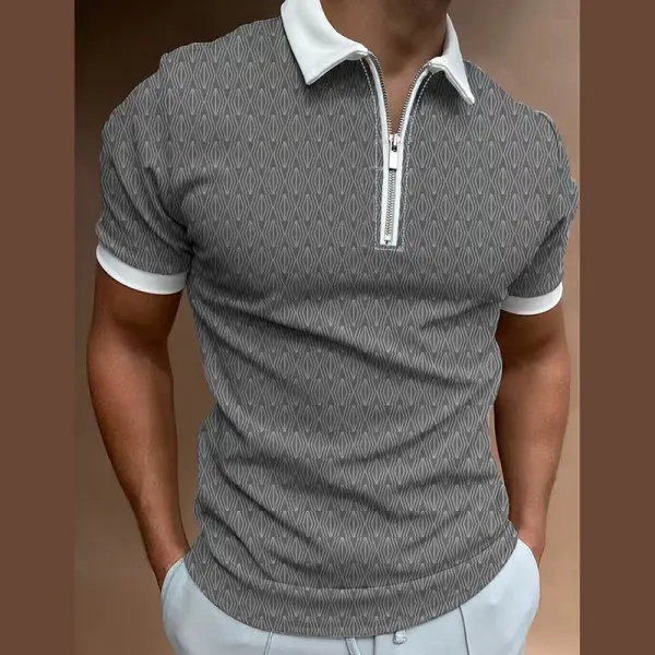 Men's Polo Shirt Zip Polo Golf Shirt Turndown Fashion Designer Casual 3D Zipper Print Clothing Short Sleeve - Elementnice.com 