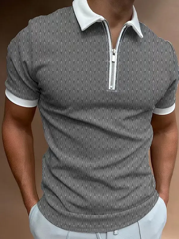 Men's Polo Shirt Zip Polo Golf Shirt Turndown Fashion Designer Casual 3D Zipper Print Clothing Short Sleeve - Menwyx.com 