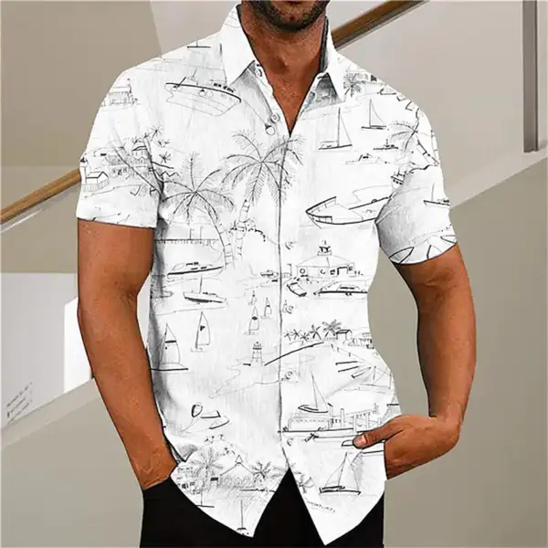Men's Shirt Plus Size Short Sleeve Shirt Coconut Tree Hawaii Beach White Fuchsia Yellow Khaki Blue Green - Elementnice.com 