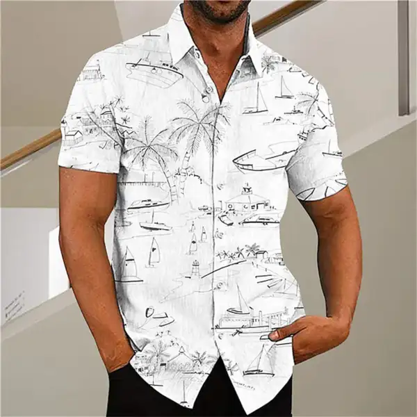 Men's Shirt Plus Size Short Sleeve Shirt Coconut Tree Hawaii Beach White Fuchsia Yellow Khaki Blue Green - Rabclub.com 