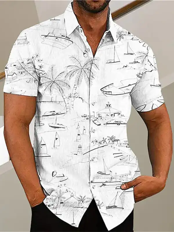 Men's Shirt Plus Size Short Sleeve Shirt Coconut Tree Hawaii Beach White Fuchsia Yellow Khaki Blue Green - Wantbright.com 
