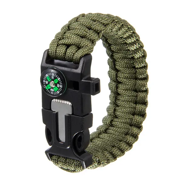 5 In 1 Compass Flint Bracelet Outdoor Escape Survival Hand Rope Survival Whistle Lifesaving Flint Bracelet - Kalesafe.com 