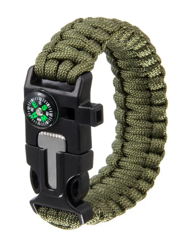 5 In 1 Compass Flint Bracelet Outdoor Escape Survival Hand Rope Survival Whistle Lifesaving Flint Bracelet - Menbarn.com 