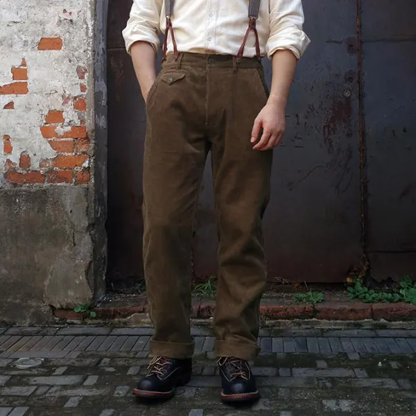 1920s 12oz Corduroy Farmer Work Trousers Mens Suspender Pants Vintage Overalls 20er - Elementnice.com 