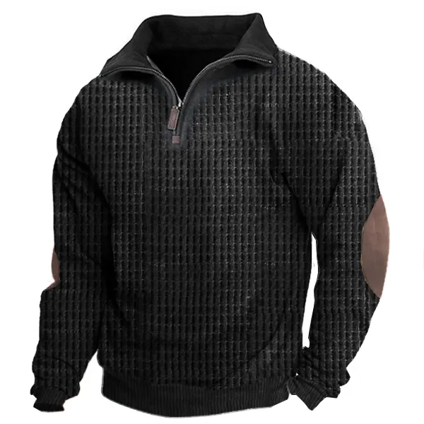 Men's Outdoor Waffle Fabric Henley Half Zip Tactical Sweatshirt - Burstarsunshine.com 