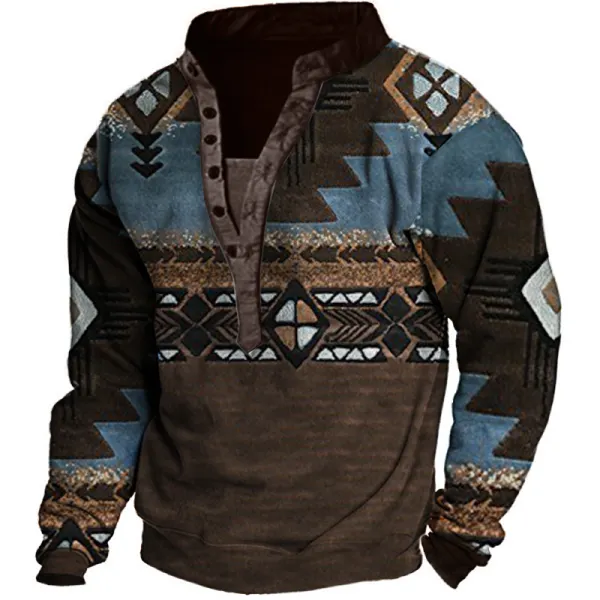 Sudadera De Hombre Con Cuello Henley Y Estampado étnico - Trisunshine.com 
