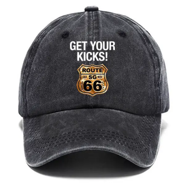 Washed Cotton Sun Hat Vintage Get Your Kicks Route 66 Outdoor Casual Cap Khaki Navy Black Gray Grass Green - Manlyhost.com 