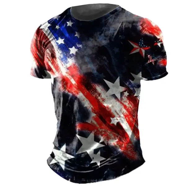 Men's Vintage American Flag Print Crew Neck T-Shirt - Kalesafe.com 