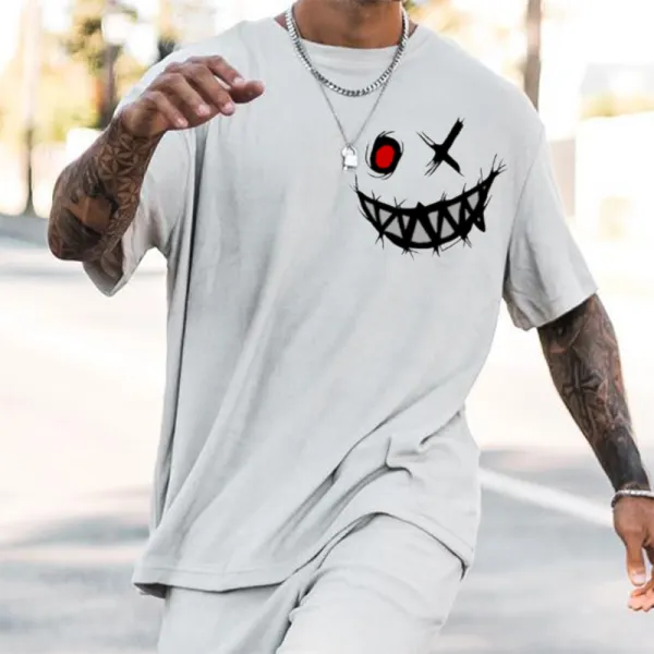 Men's Smiley Print Cotton T-shirt - Kalesafe.com 