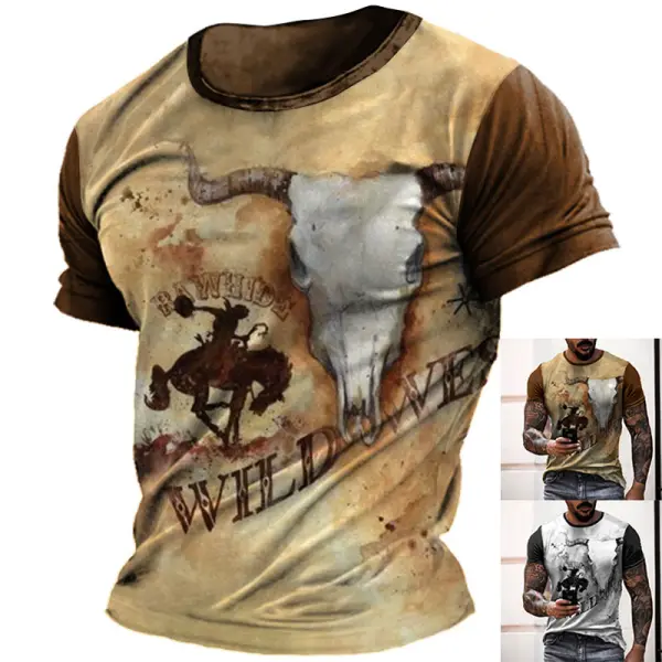 Men's T-shirt Retro Yellowstone Cowboy Wild Western Cowboy Short Sleeve Round Collar Contrast Color - Kalesafe.com 