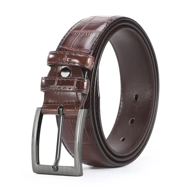 Men's Leather Belt Alloy Retro Crocodile Pattern Versatile Daily Wear Dark Coffee Camel Black - Keymimi.com 