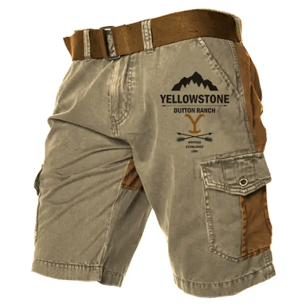 Men's Shorts Yellowstone Outdoor Retro Print Pattern Color Matching Pocket Five-point Pants - Elementnice.com 