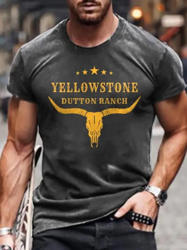 Men's T-Shirt Vintage Western Yellowstone Plus Size Short Sleeve Summer Daily Tops Black Gray White Burgundy Navy Blue - Menwyx.com 