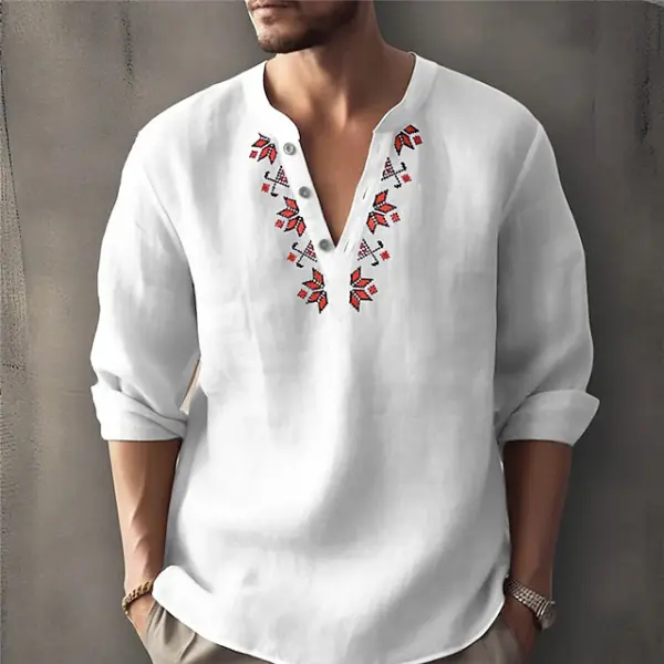 Men's Botton Henley Shirt Ethnic Patterns Casual Outdoor Long Sleeve Casual Top Hawaiian Clothing - Kalesafe.com 