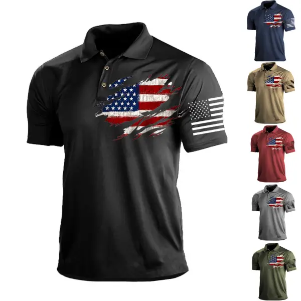 Men's T-Shirts Men's T-Shirt Polo Vintage American Flag Independence Day Short Sleeve Outdoor Summer Daily Top Navy Blue Black Khaki red armygreen gray Summer - Cotosen.com