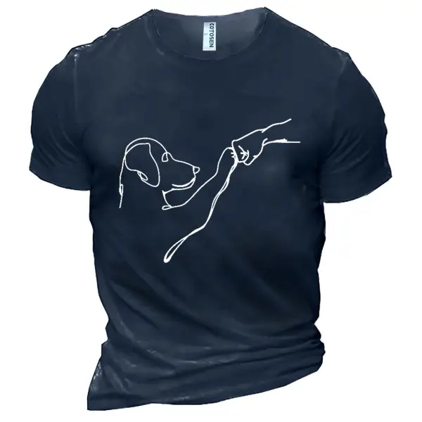 Cotosen Men's T-Shirt Cotton Dog Fist Bump Short Sleeve Crew Neck Summer Top Blue Green White Black Gray - Kalesafe.com 