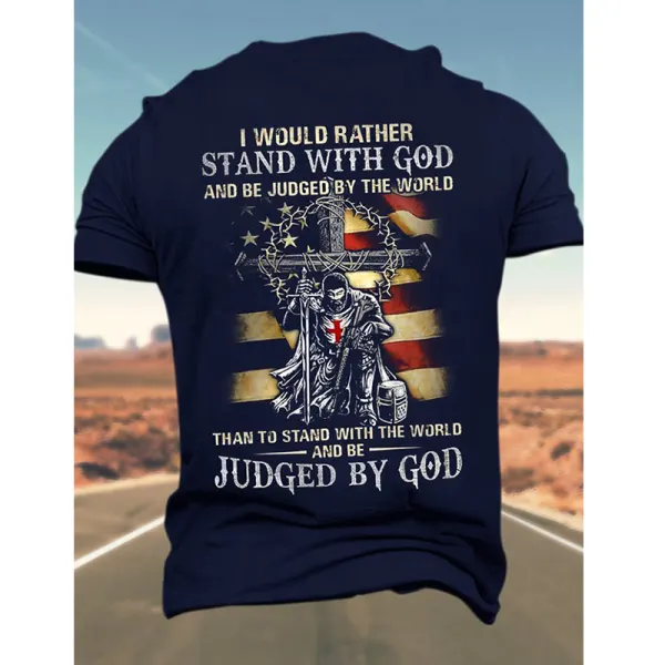 Men's Casual T-Shirt Cotton I Would Rather Stand With God And Be Judged Regular Crew Neck Casual Short Sleeve Tee Only $21.99 - Cotosen.com 