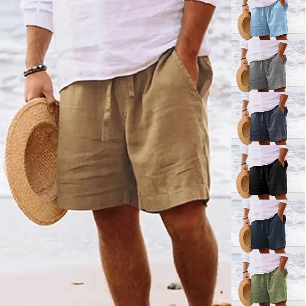 Men's Shorts Men's Casual Cotton Linen Breathable Beach Shorts dark gray green light blue Summer  - Cotosen.com 