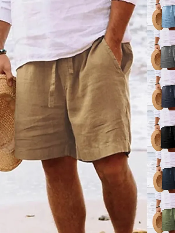 Men's Casual Cotton Linen Breathable Beach Shorts - Menwyx.com 