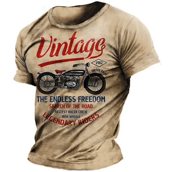 Men's Crewneck T-Shirt Plus Size Vintage Motorcycle Racing Short Sleeve Summer Top - Upgradecool.com 