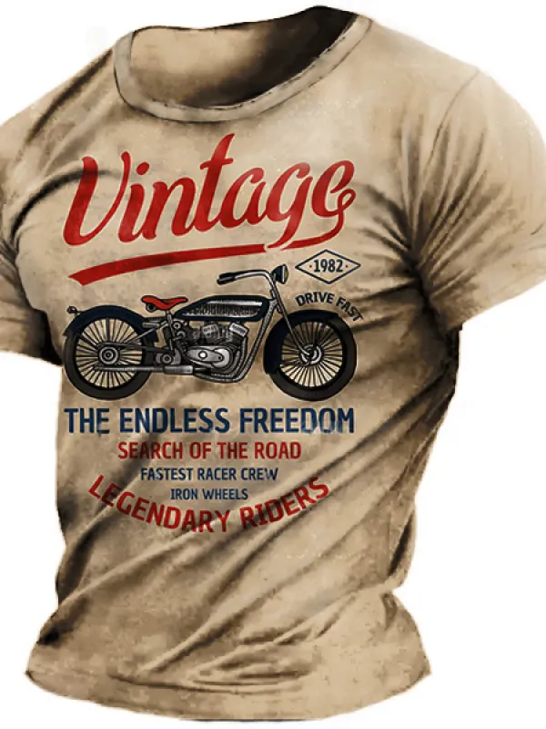 Men's Crewneck T-Shirt Plus Size Vintage Motorcycle Racing Short Sleeve Summer Top - Wantbright.com 