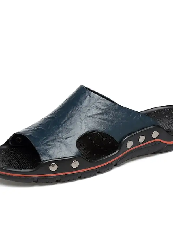 Men's Outdoor Summer Beach Daily Leather Breathable Slippers - Pragmaace.com 