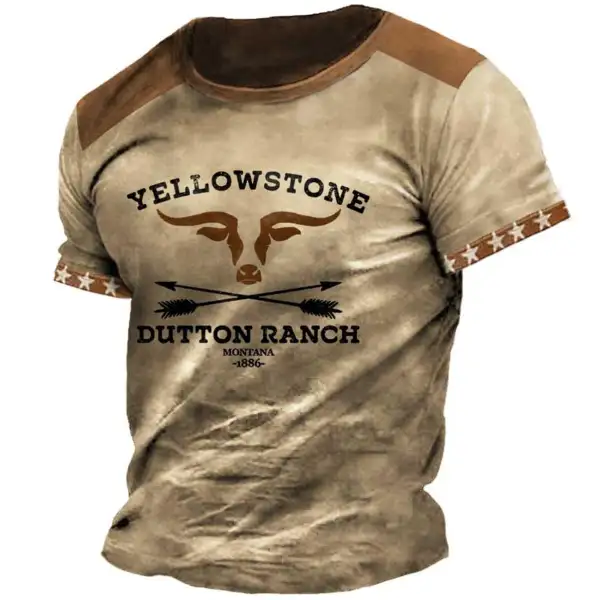 Men's T-Shirt Plus Size Short Sleeve Vintage Yellowstone Star Colorblock Summer Daily Tops Khaki Only $25.99 - Cotosen.com 