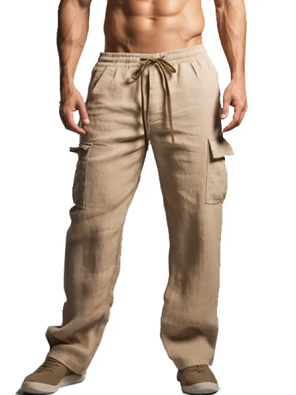 Men's Cargo Pants Linen Pants Trousers Drawstring Elastic Waist Multi Pocket Plain Comfort Breathable Outdoor Daily - Businesuniontrade.com 