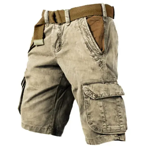 Men's Chino Shorts Outdoor Retro Washed Printing Multi-Pocket Contrasting Color Tactical Shorts - Rabclub.com 